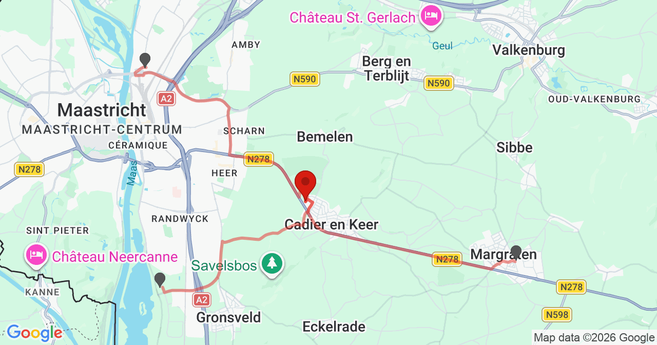Kaart van het incident in Cadier en Keer met de aanrijroutes van de gealarmeerde eenheden