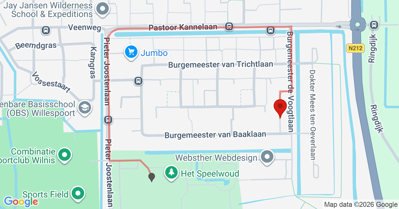 Kaart van het incident in Wilnis met de aanrijroutes van de gealarmeerde eenheden