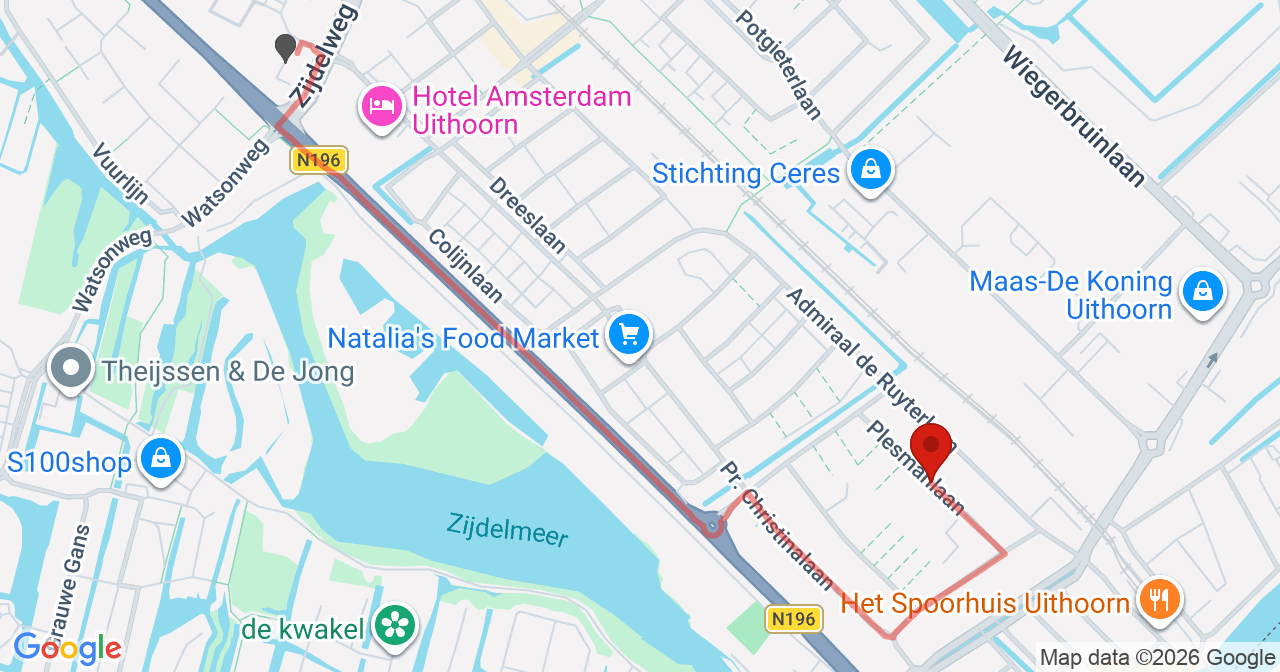 Kaart van het incident in Uithoorn met de aanrijroutes van de gealarmeerde eenheden