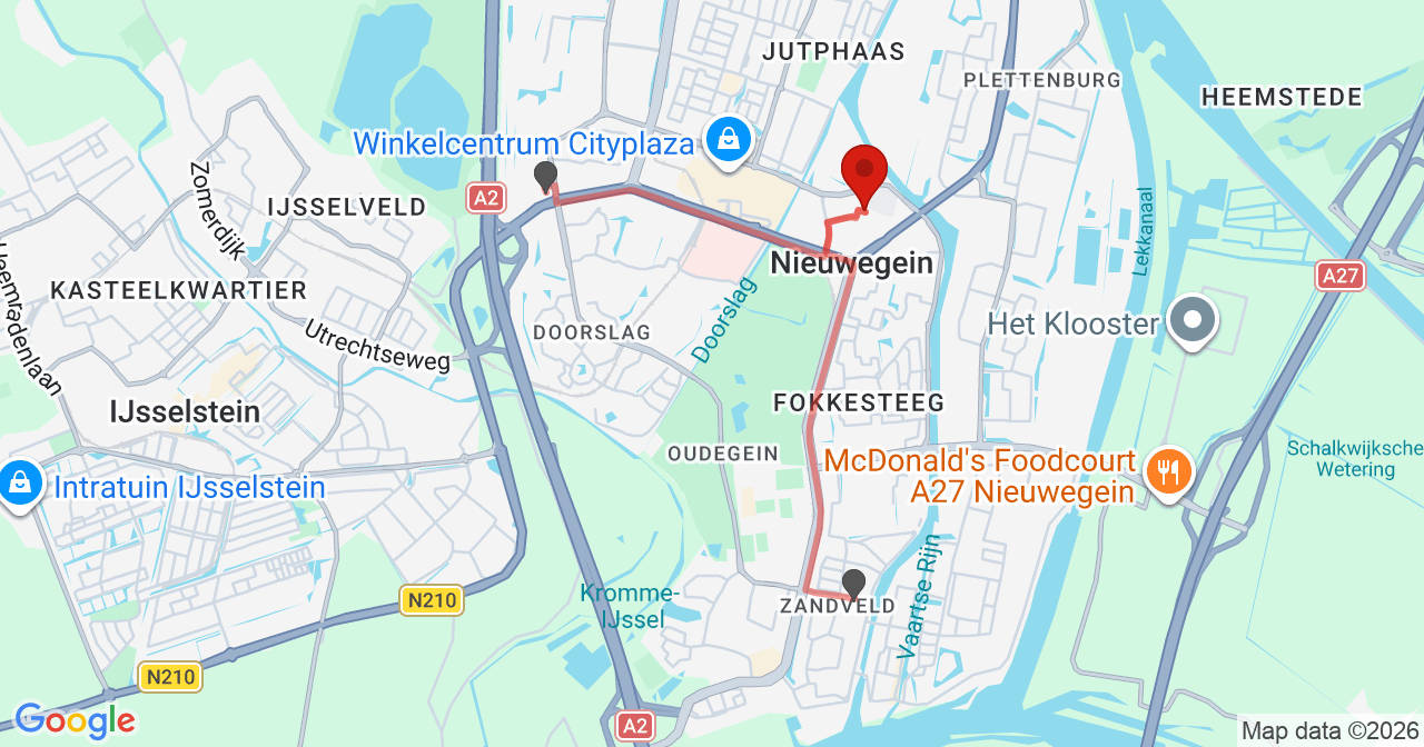 Kaart van het incident in Nieuwegein met de aanrijroutes van de gealarmeerde eenheden
