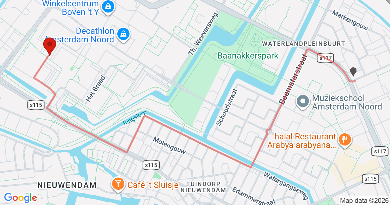 Kaart van het incident in Amsterdam met de aanrijroutes van de gealarmeerde eenheden