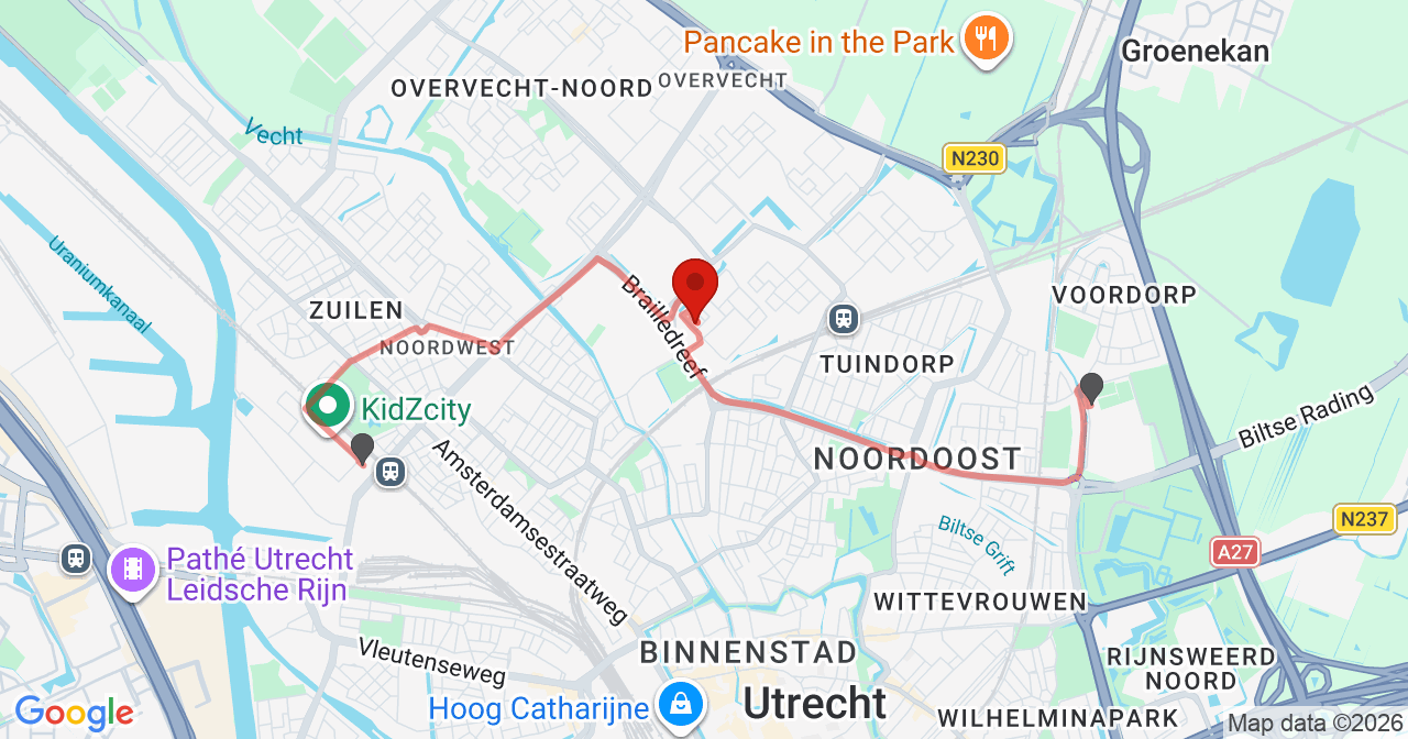 Kaart van het incident in Utrecht met de aanrijroutes van de gealarmeerde eenheden