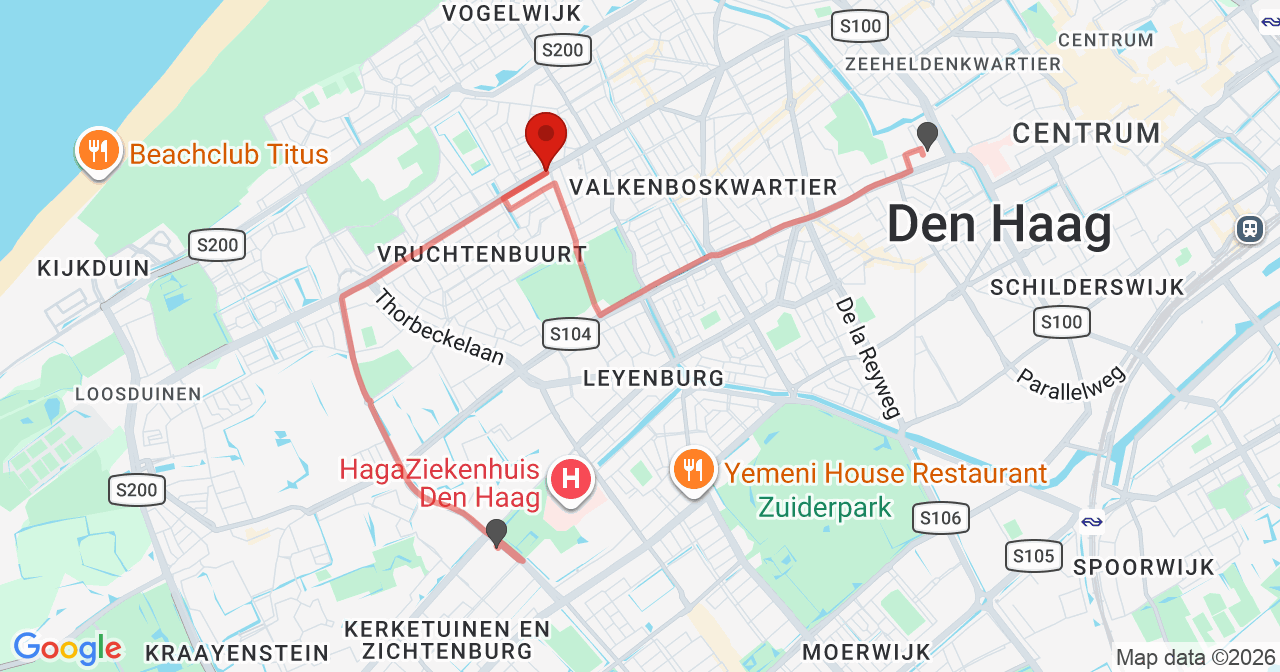 Kaart van het incident in 's-Gravenhage met de aanrijroutes van de gealarmeerde eenheden