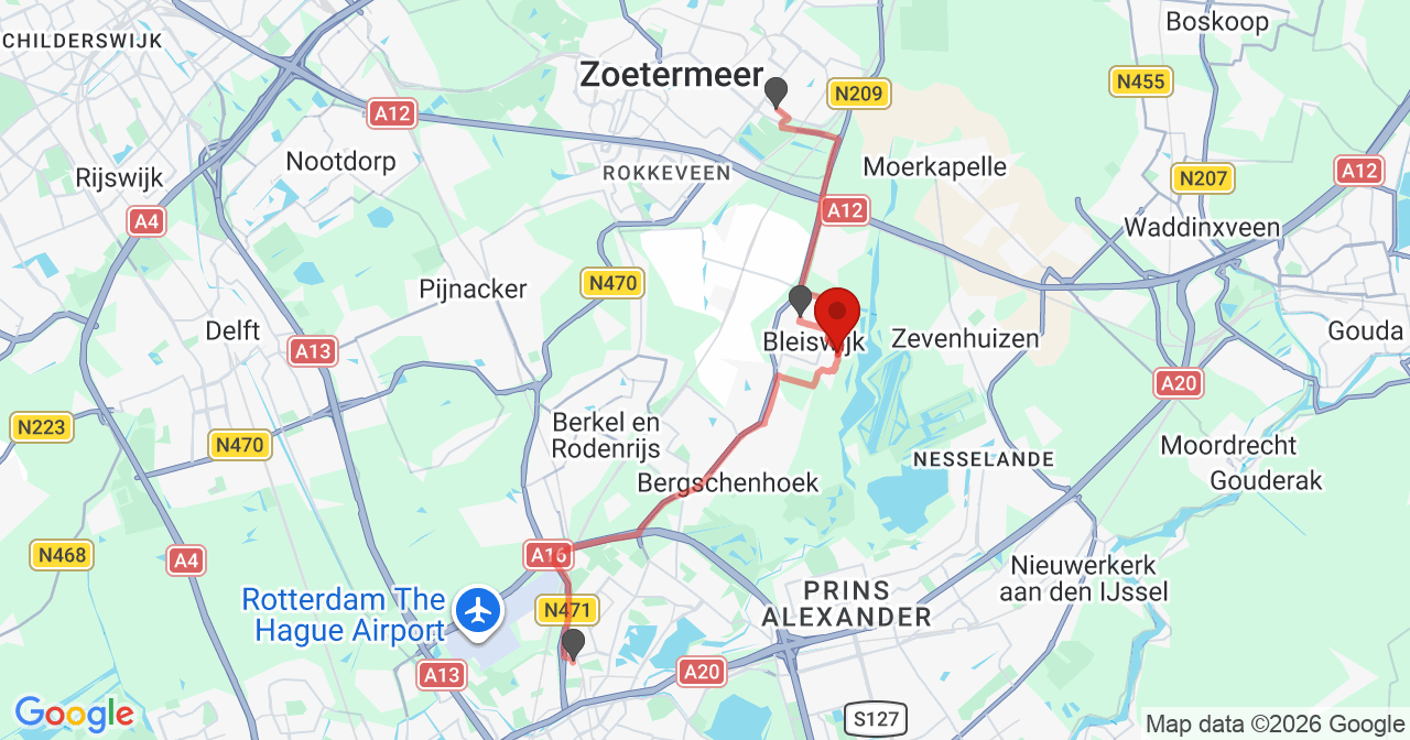 Kaart van het incident in Bleiswijk met de aanrijroutes van de gealarmeerde eenheden