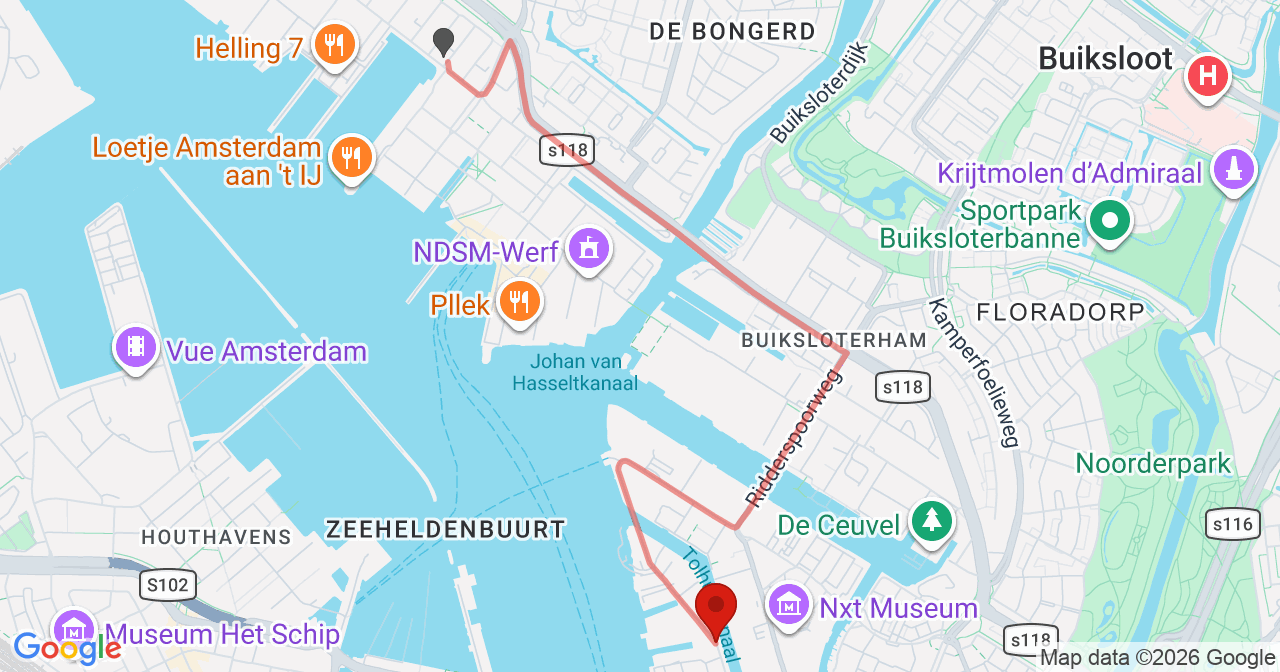 Kaart van het incident in Amsterdam met de aanrijroutes van de gealarmeerde eenheden