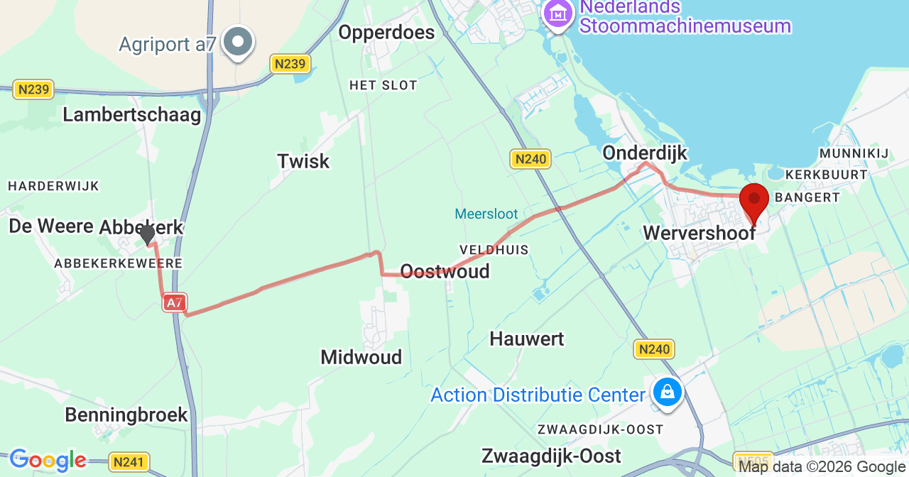 Kaart van het incident in Wervershoof met de aanrijroutes van de gealarmeerde eenheden