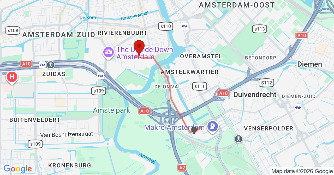 Kaart van het incident in Amsterdam met de aanrijroutes van de gealarmeerde eenheden