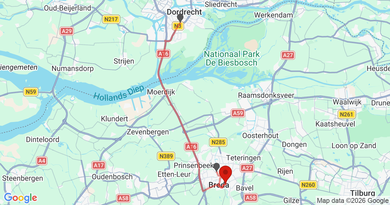 Kaart van het incident in Breda met de aanrijroutes van de gealarmeerde eenheden