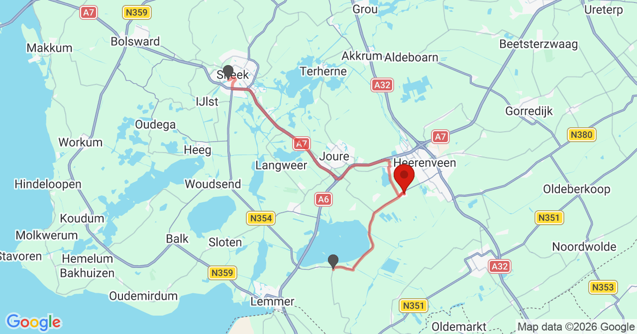Kaart van het incident in Rottum Fr met de aanrijroutes van de gealarmeerde eenheden