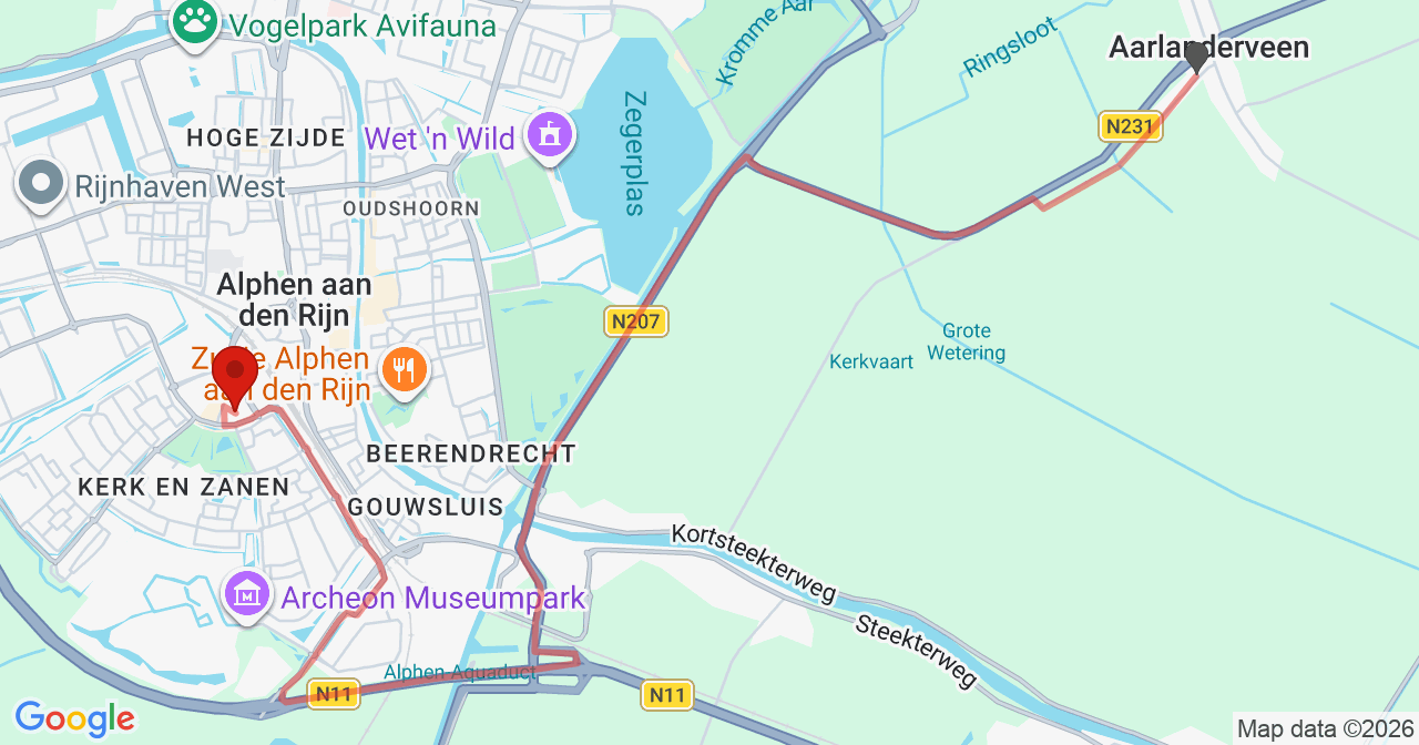 Kaart van het incident in Alphen aan den Rijn met de aanrijroutes van de gealarmeerde eenheden