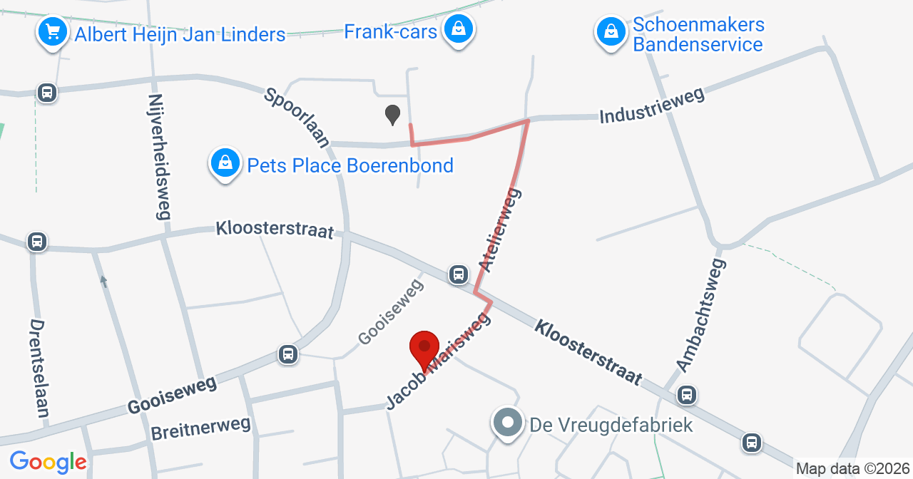 Kaart van het incident in Groesbeek met de aanrijroutes van de gealarmeerde eenheden