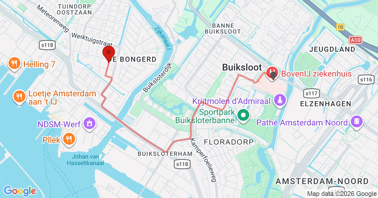 Kaart van het incident in Amsterdam met de aanrijroutes van de gealarmeerde eenheden