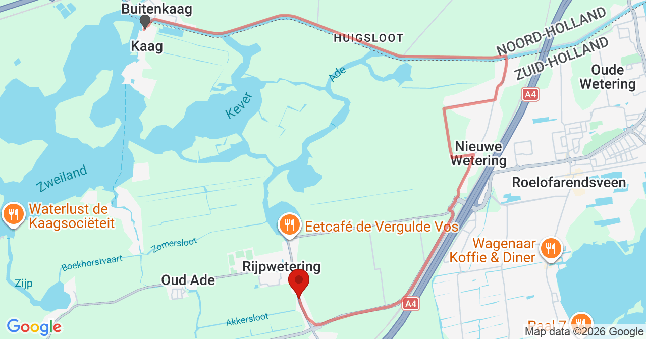 Kaart van het incident in Rijpwetering met de aanrijroutes van de gealarmeerde eenheden