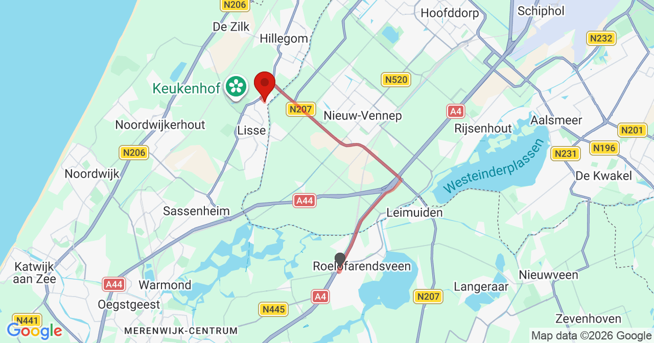 Kaart van het incident in Lisse met de aanrijroutes van de gealarmeerde eenheden