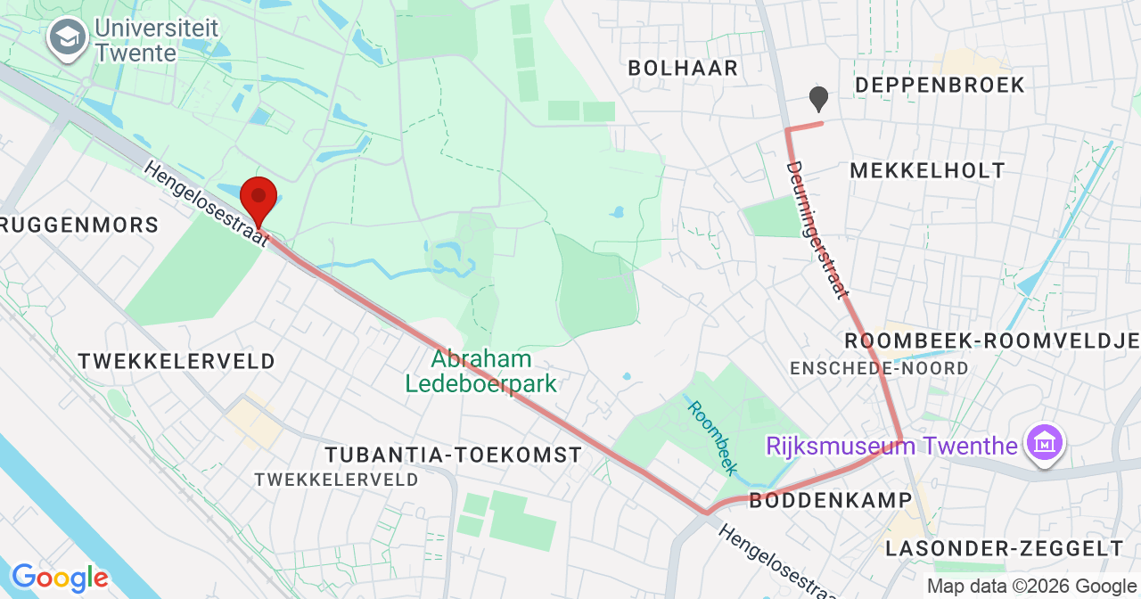 Kaart van het incident in Enschede met de aanrijroutes van de gealarmeerde eenheden