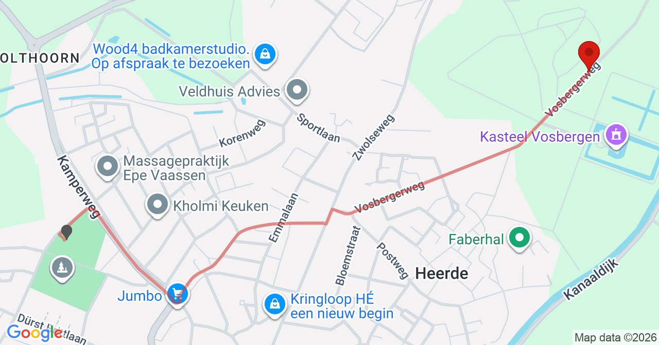 Kaart van het incident in Heerde met de aanrijroutes van de gealarmeerde eenheden