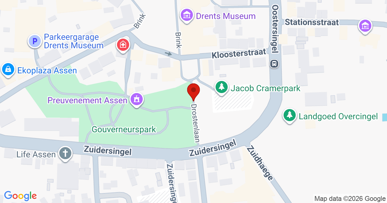 Kaart van het incident in Assen met de aanrijroutes van de gealarmeerde eenheden