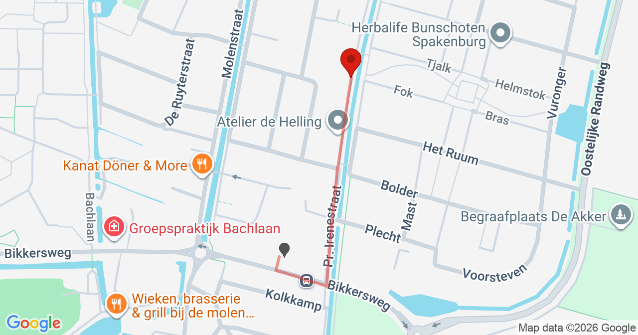 Kaart van het incident in Bunschoten-Spakenburg met de aanrijroutes van de gealarmeerde eenheden