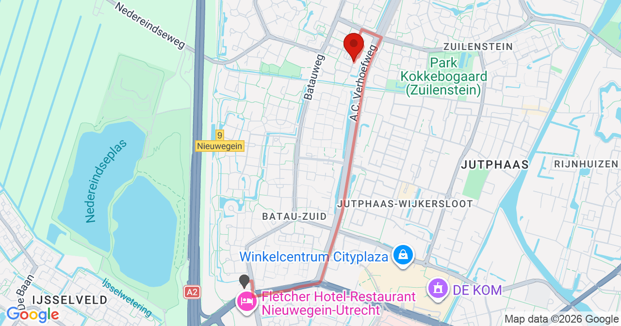 Kaart van het incident in Nieuwegein met de aanrijroutes van de gealarmeerde eenheden