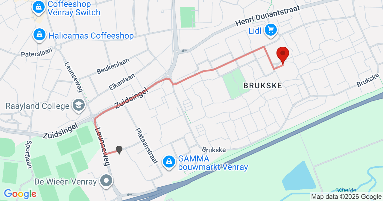 Kaart van het incident in Venray met de aanrijroutes van de gealarmeerde eenheden
