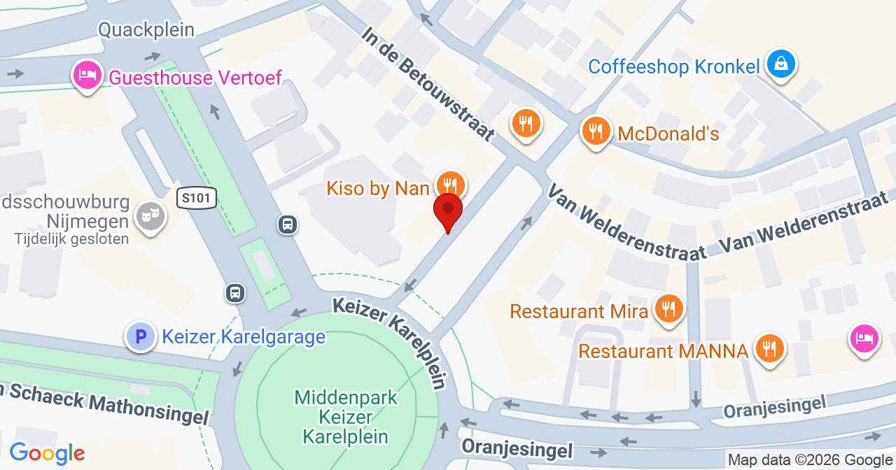 Kaart van het incident in Nijmegen met de aanrijroutes van de gealarmeerde eenheden
