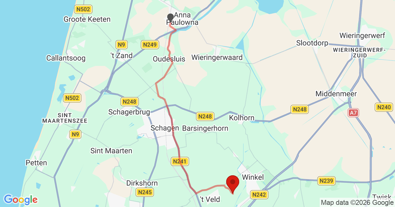 Kaart van het incident in Nieuwe Niedorp met de aanrijroutes van de gealarmeerde eenheden