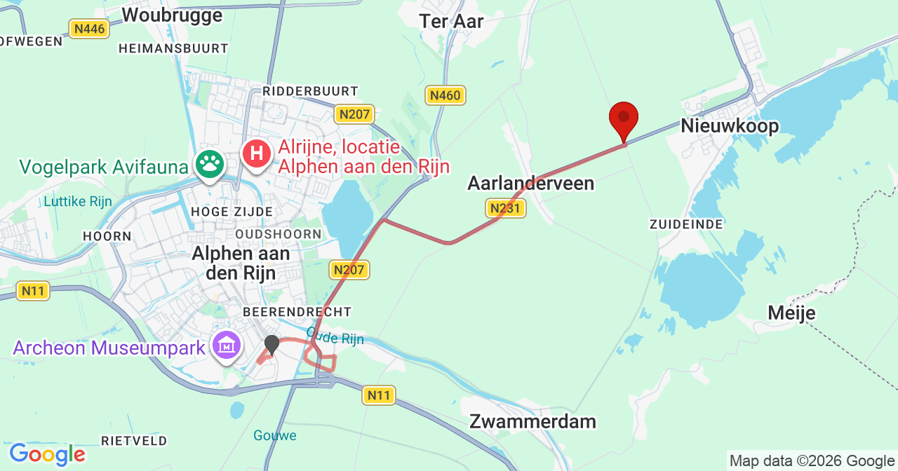 Kaart van het incident in Nieuwkoop met de aanrijroutes van de gealarmeerde eenheden
