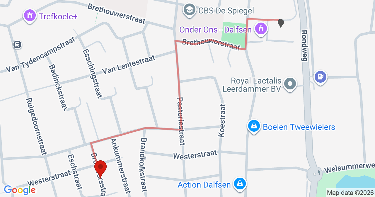 Kaart van het incident in Dalfsen met de aanrijroutes van de gealarmeerde eenheden