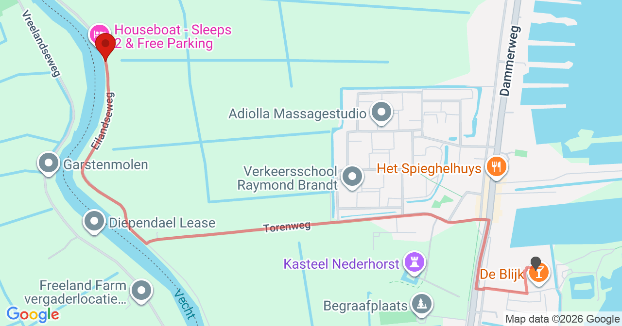 Kaart van het incident in Nederhorst den Berg met de aanrijroutes van de gealarmeerde eenheden