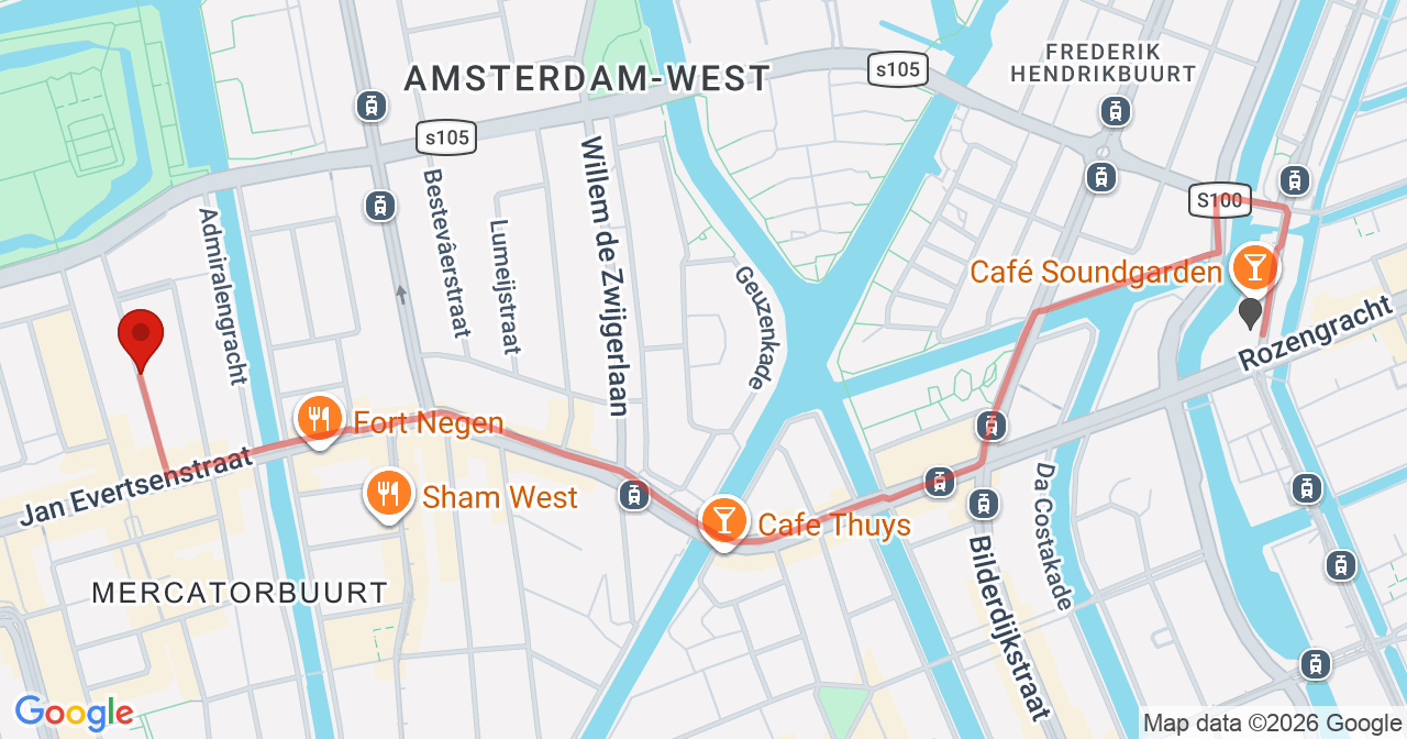 Kaart van het incident in Amsterdam met de aanrijroutes van de gealarmeerde eenheden