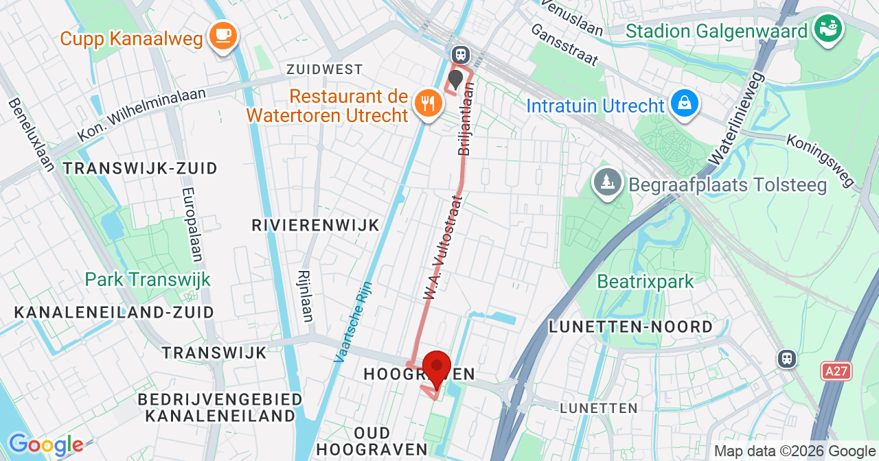 Kaart van het incident in Utrecht met de aanrijroutes van de gealarmeerde eenheden