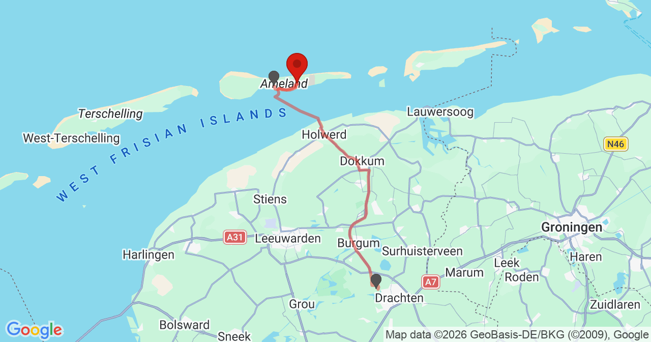 Kaart van het incident in Buren met de aanrijroutes van de gealarmeerde eenheden