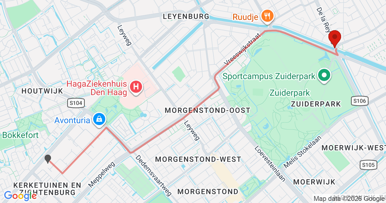 Kaart van het incident in 's-Gravenhage met de aanrijroutes van de gealarmeerde eenheden