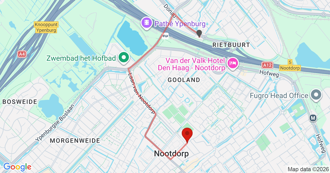 Kaart van het incident in Nootdorp met de aanrijroutes van de gealarmeerde eenheden