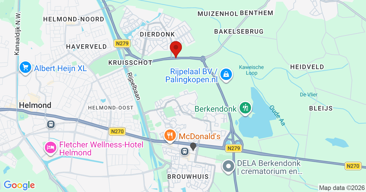 Kaart van het incident in Helmond met de aanrijroutes van de gealarmeerde eenheden