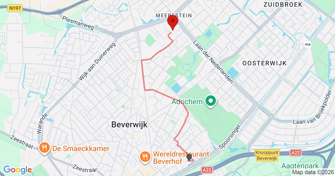 Kaart van het incident in Beverwijk met de aanrijroutes van de gealarmeerde eenheden