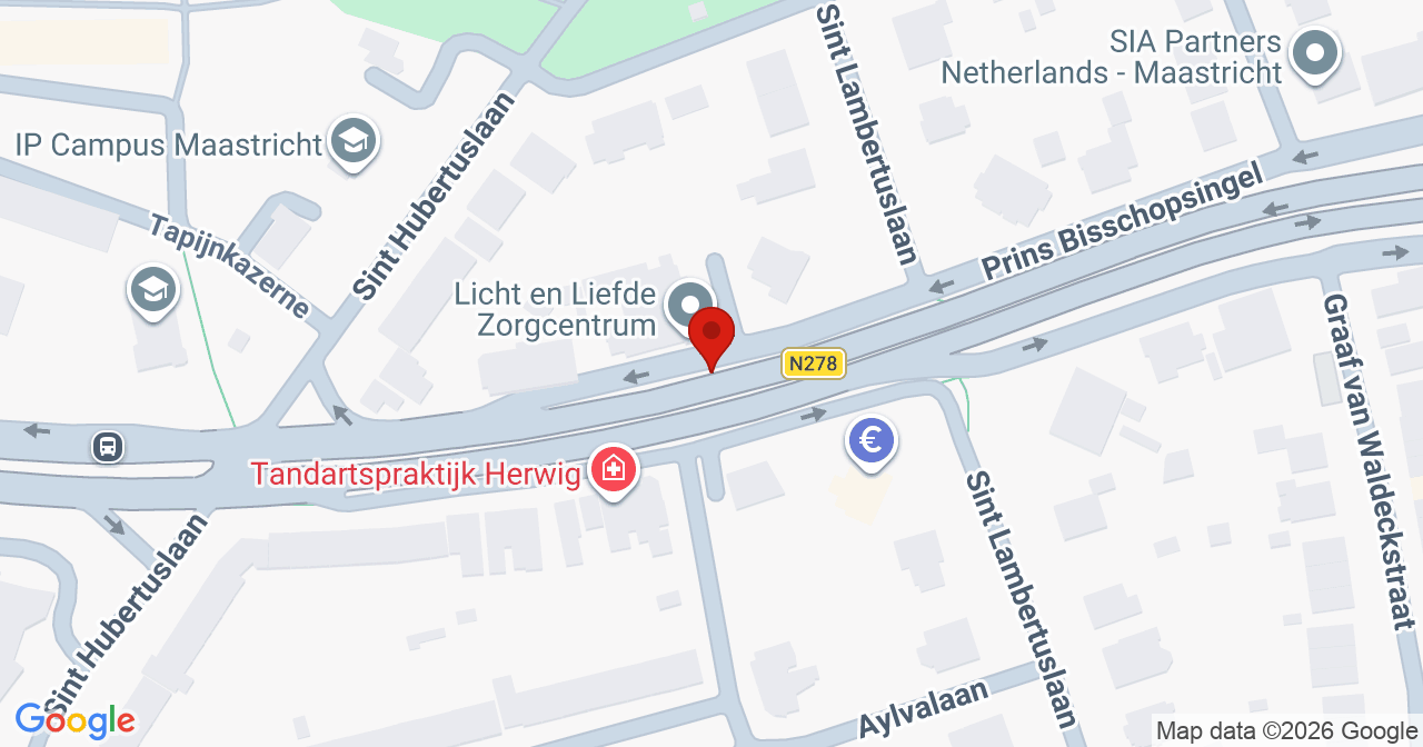 Kaart van het incident in Maastricht met de aanrijroutes van de gealarmeerde eenheden