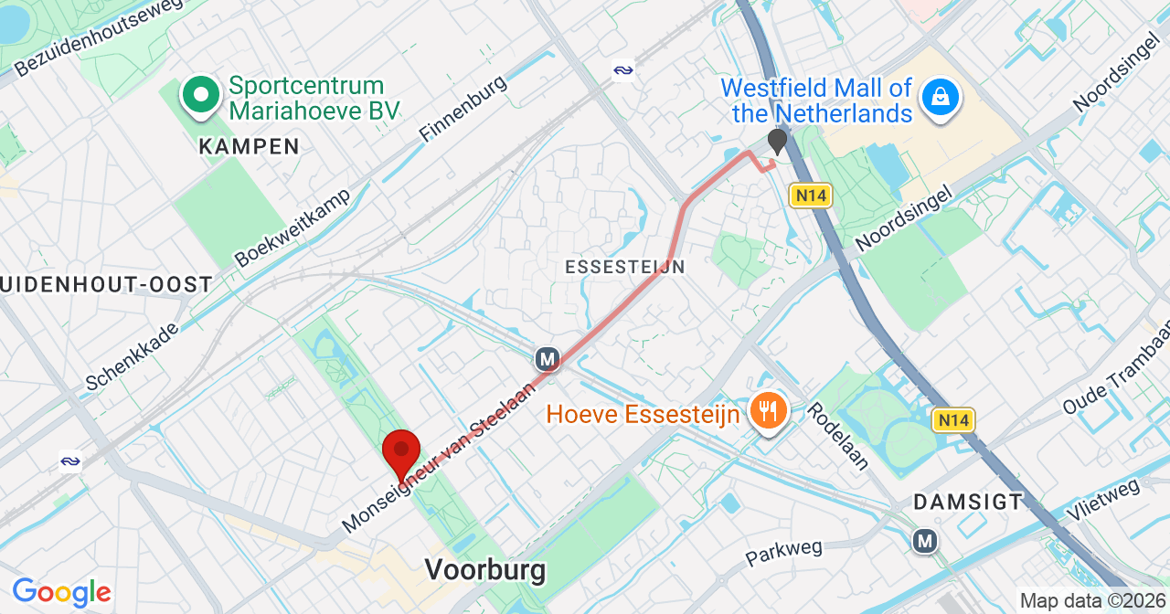Kaart van het incident in Voorburg met de aanrijroutes van de gealarmeerde eenheden