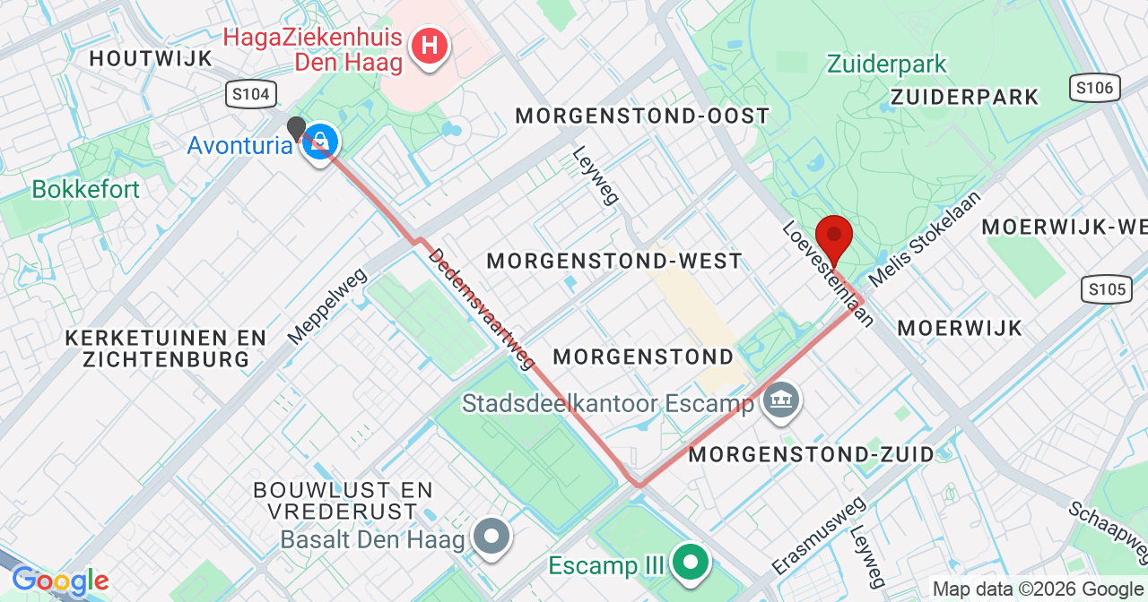 Kaart van het incident in 's-Gravenhage met de aanrijroutes van de gealarmeerde eenheden