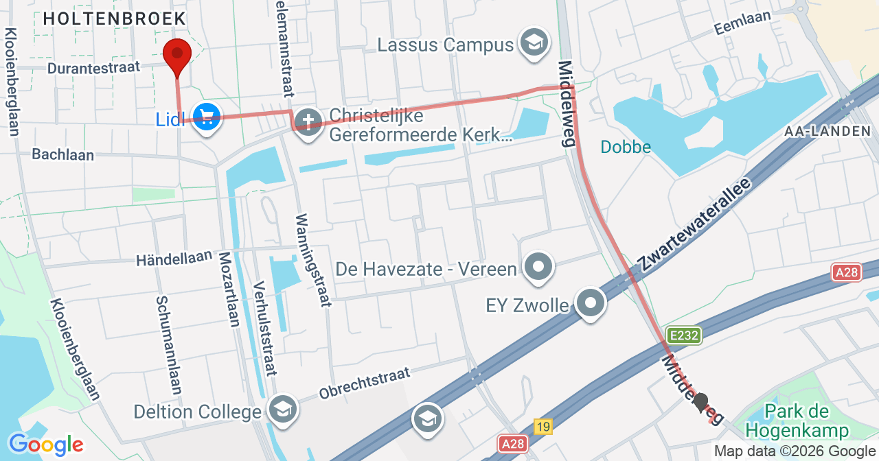 Kaart van het incident in Zwolle met de aanrijroutes van de gealarmeerde eenheden