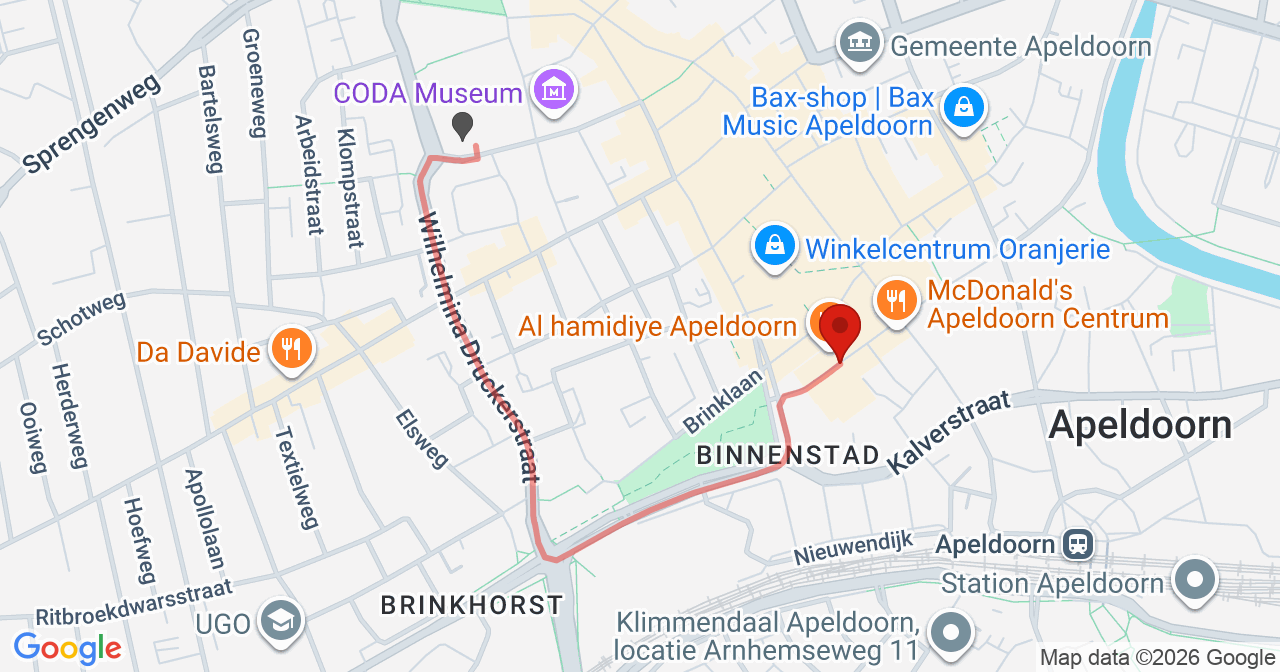 Kaart van het incident in Apeldoorn met de aanrijroutes van de gealarmeerde eenheden