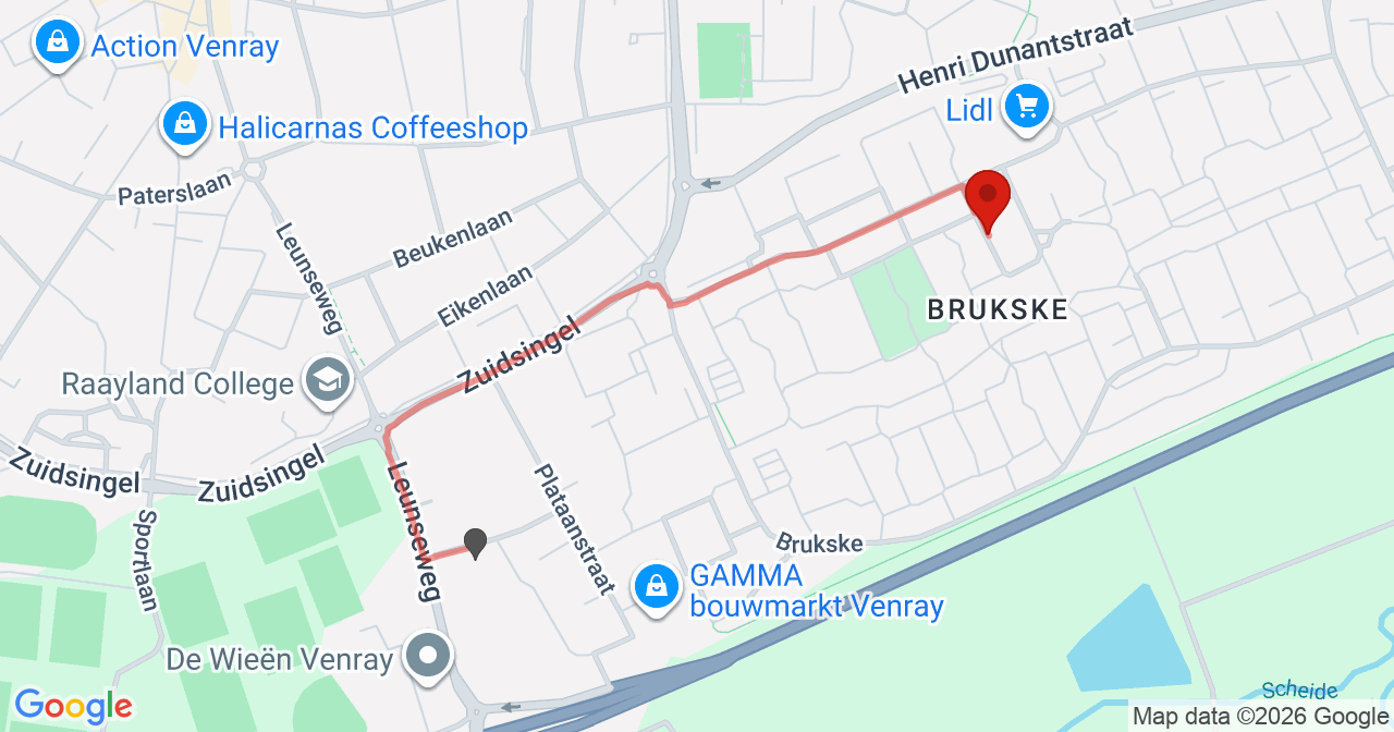 Kaart van het incident in Venray met de aanrijroutes van de gealarmeerde eenheden
