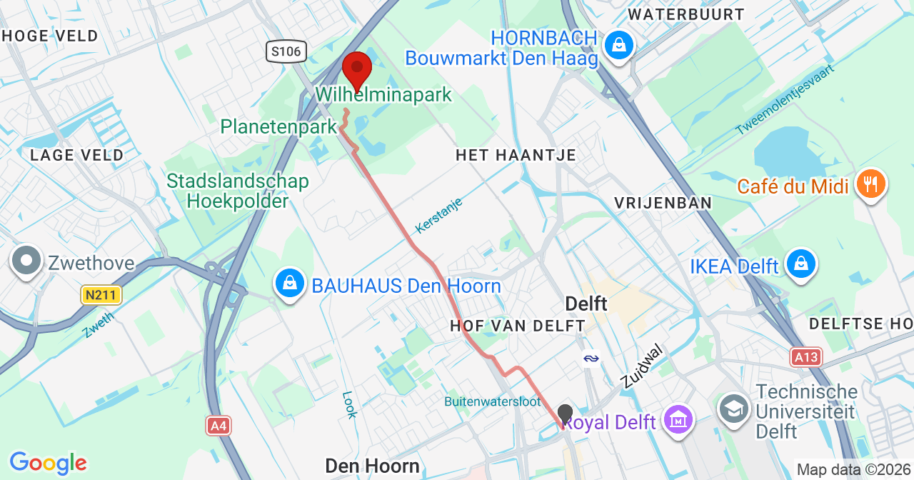 Kaart van het incident in Rijswijk ZH met de aanrijroutes van de gealarmeerde eenheden