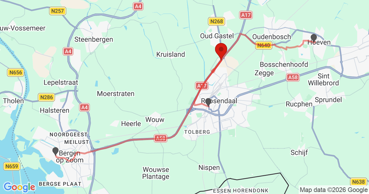 Kaart van het incident in Gastel met de aanrijroutes van de gealarmeerde eenheden
