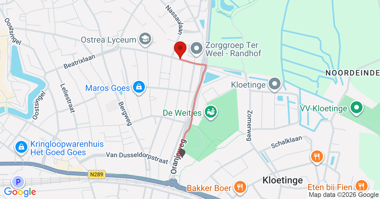 Kaart van het incident in Goes met de aanrijroutes van de gealarmeerde eenheden