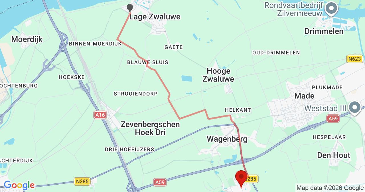 Kaart van het incident in Terheijden met de aanrijroutes van de gealarmeerde eenheden