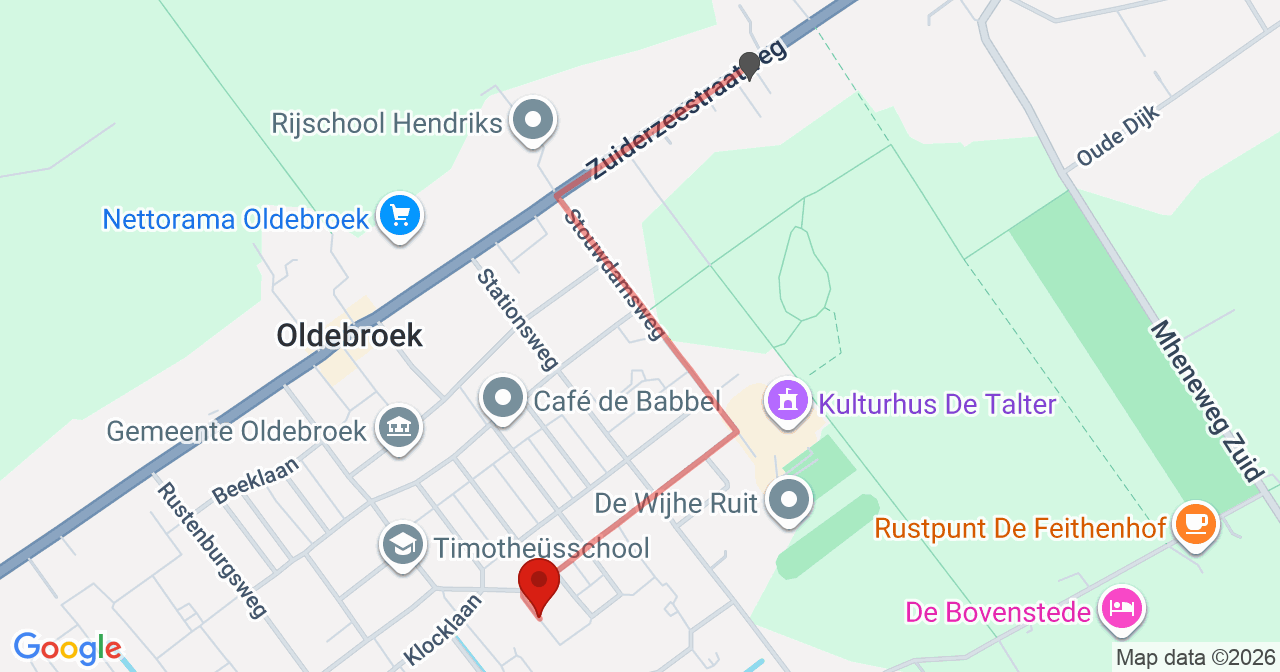 Kaart van het incident in Oldebroek met de aanrijroutes van de gealarmeerde eenheden
