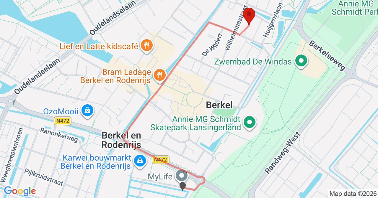 Kaart van het incident in Berkel en Rodenrijs met de aanrijroutes van de gealarmeerde eenheden