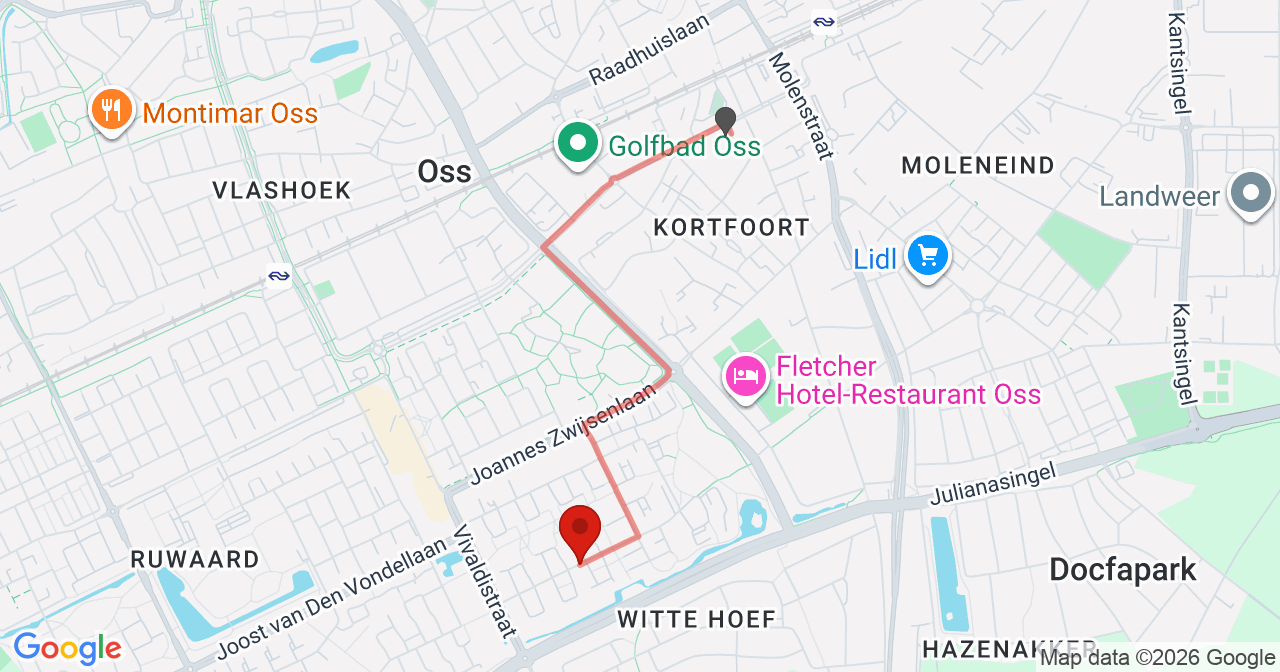 Kaart van het incident in Oss met de aanrijroutes van de gealarmeerde eenheden