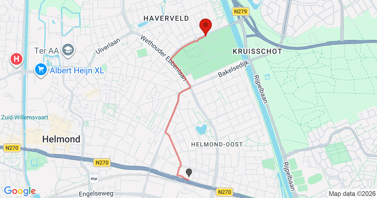 Kaart van het incident in Helmond met de aanrijroutes van de gealarmeerde eenheden
